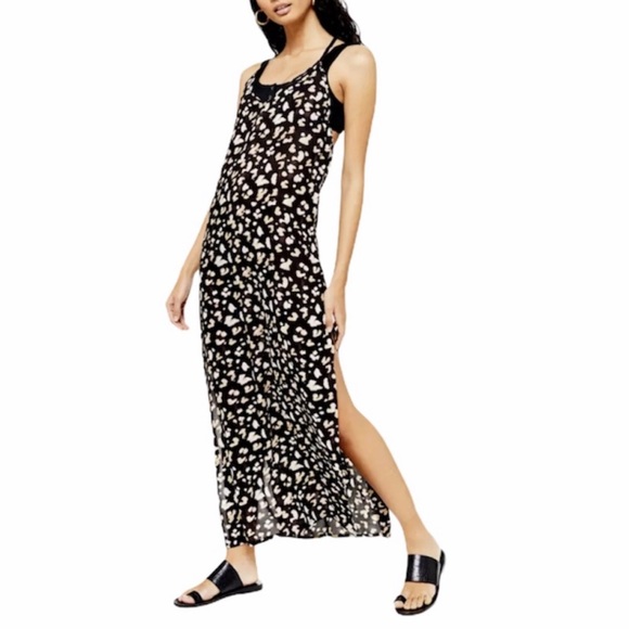 NEW - TopShop Animal Print Halter Maxi Dress Sz M - Picture 1 of 9